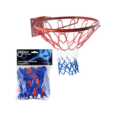 Купить Сетка баскетбольная Torres, нить 4 мм, бело-сине-красная в Армавире 